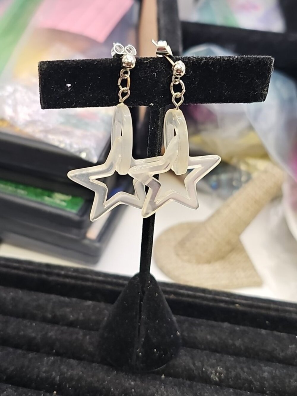 Earrings Pierced White Acrylic Stars Frosted Posts Dangle/drop